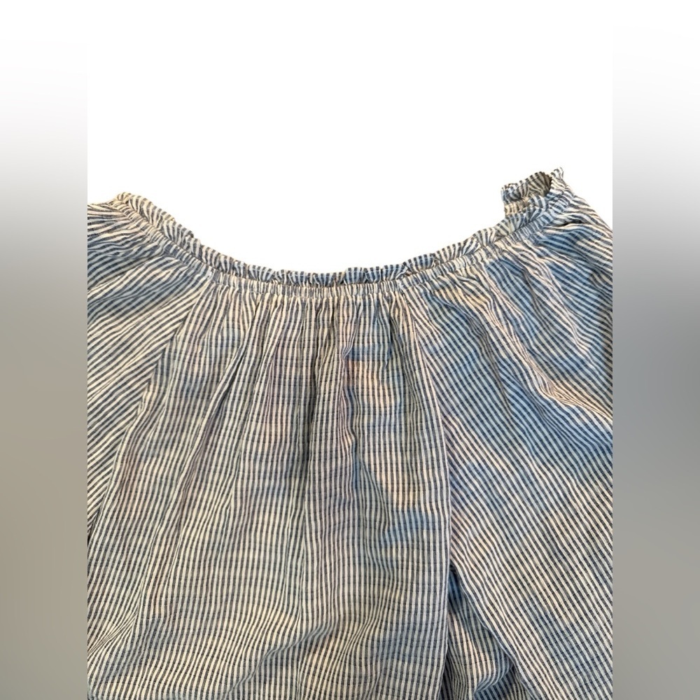 Old Navy Blue & White Striped Peasant Blouse Size Largr Boho Off Shoulder Top - Picture 7 of 8